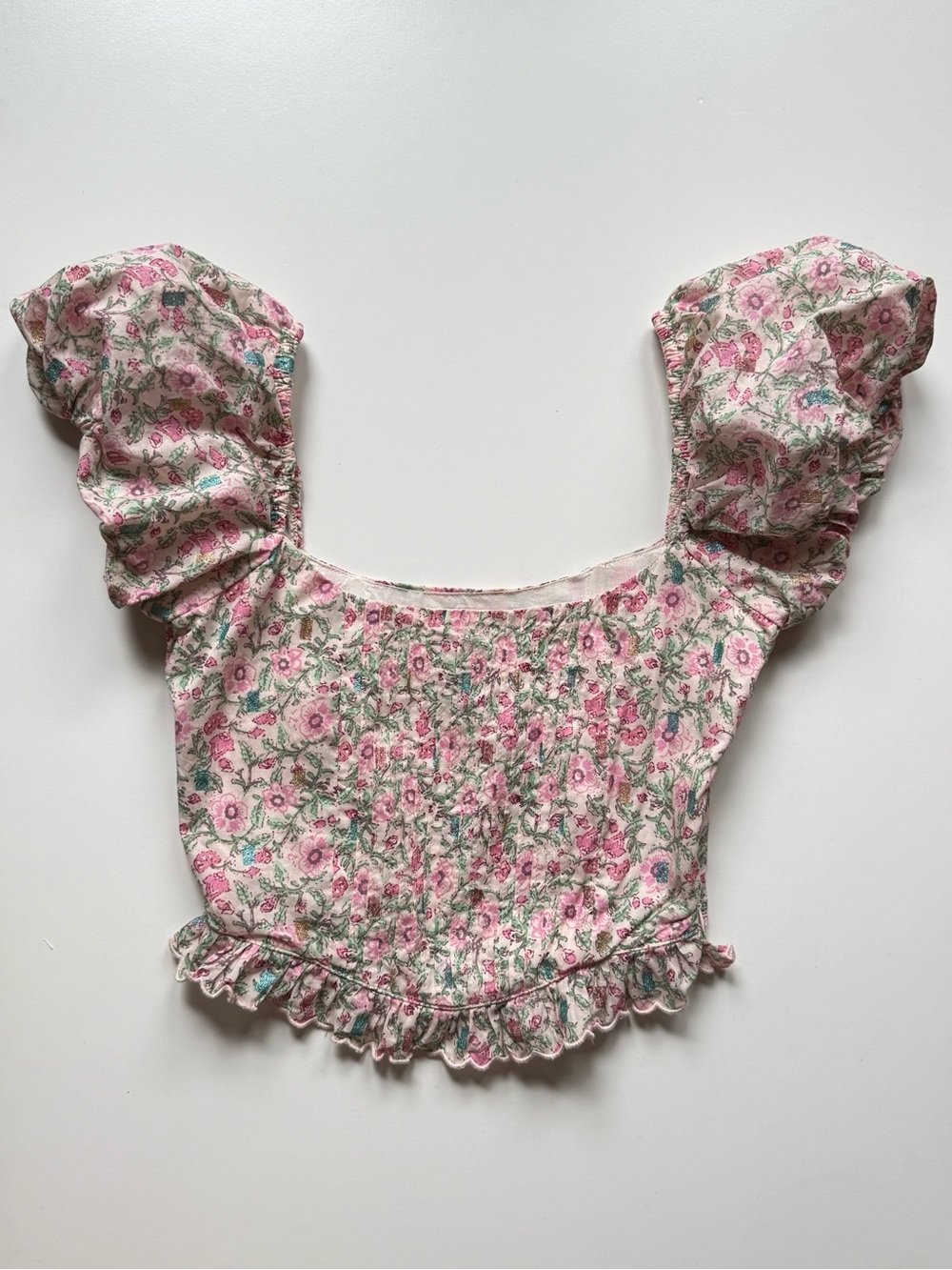 Olivaceous Womens Floral Puff-Sleeve Bustier Top - Size S